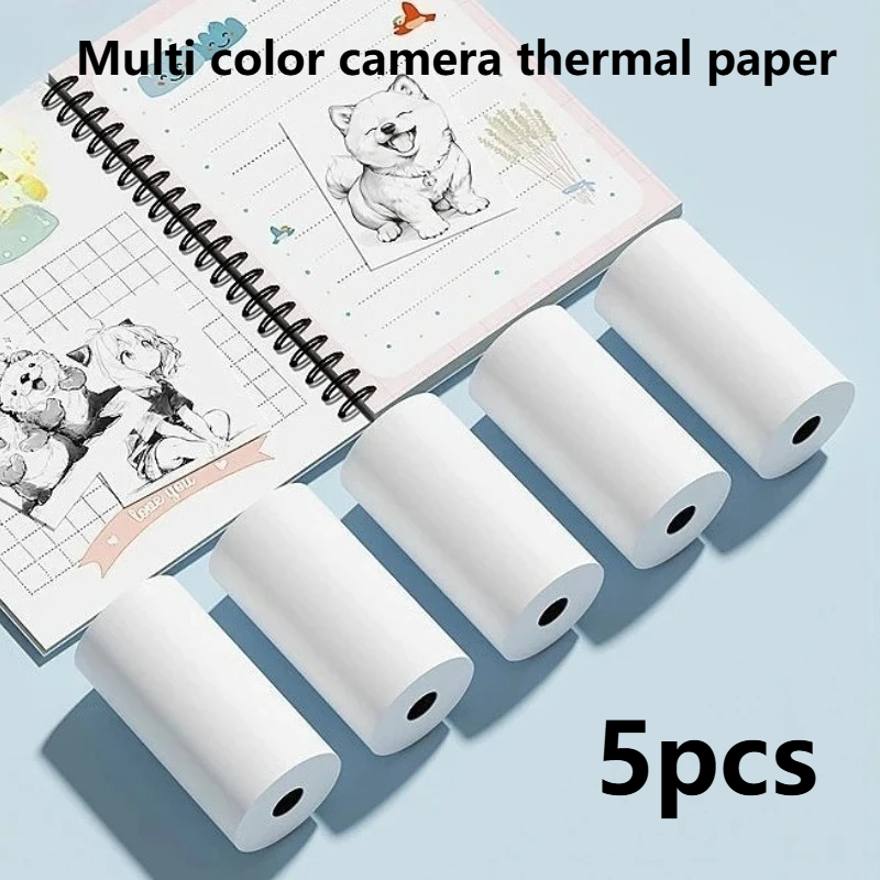 Thermal Printer - 5 ม้วนกระดาษสติกเกอร์กาวความร้อนสำหรับเครื่องพิมพ์อุปกรณ์เสริมกระดาษพิมพ์ภาพสีและขาวดำ กระดาษความร้อนสำหรับเด็ก อุปกรณ์ม้วนกระดาษ